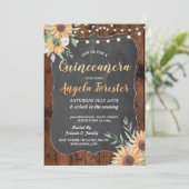 Sunflower Quinceanera Party Wood Floral Lights Invitation (Standing Front)