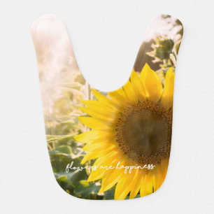 Sunflower quote "flowers are happiness" baby bib