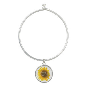 Sunflower quote "flowers are happiness" bangle bracelet