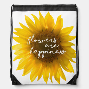 Sunflower quote "flowers are happiness" drawstring bag