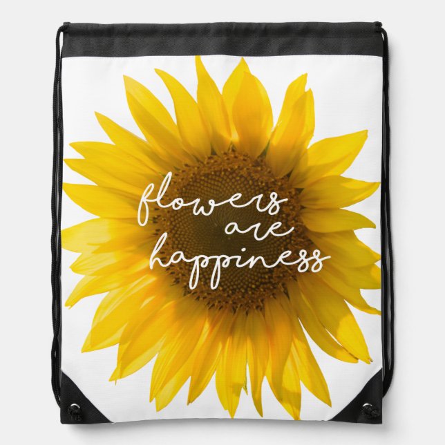 Sunflower quote "flowers are happiness" drawstring bag (Front)