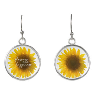 Sunflower quote "flowers are happiness" earrings