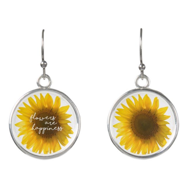 Sunflower quote "flowers are happiness" earrings (Front)