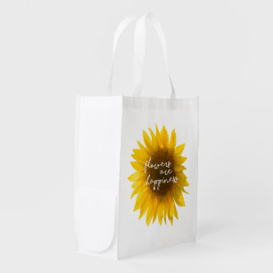 Sunflower quote "flowers are happiness" grocery bag