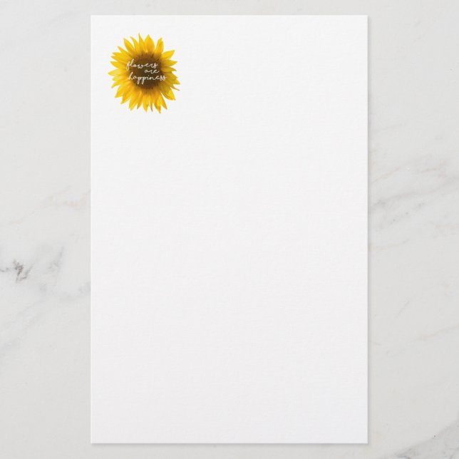 Sunflower quote "flowers are happiness" stationery (Front)
