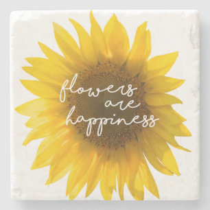 Sunflower quote "flowers are happiness" stone coaster