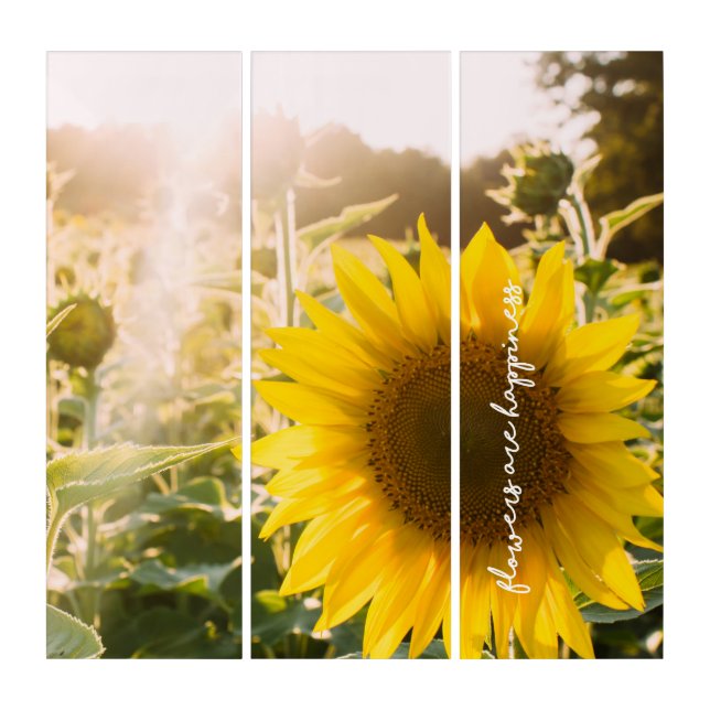 Sunflower quote "flowers are happiness" triptych (Front)