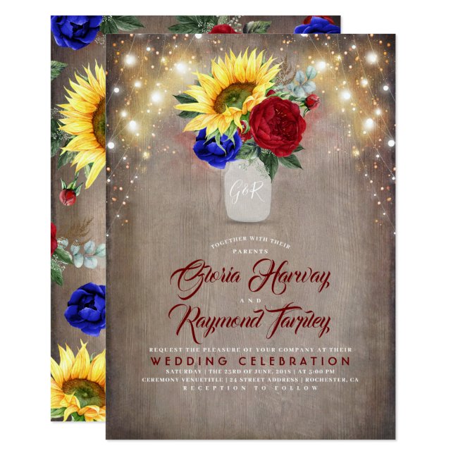 Sunflower Radiant Bloom Mason Jar Fall Wedding Invitation