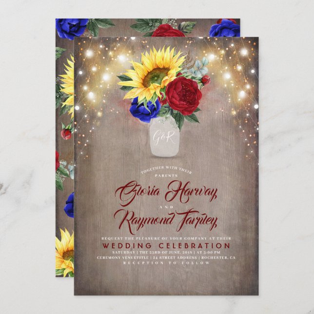 Sunflower Radiant Bloom Mason Jar Fall Wedding Invitation (Front/Back)