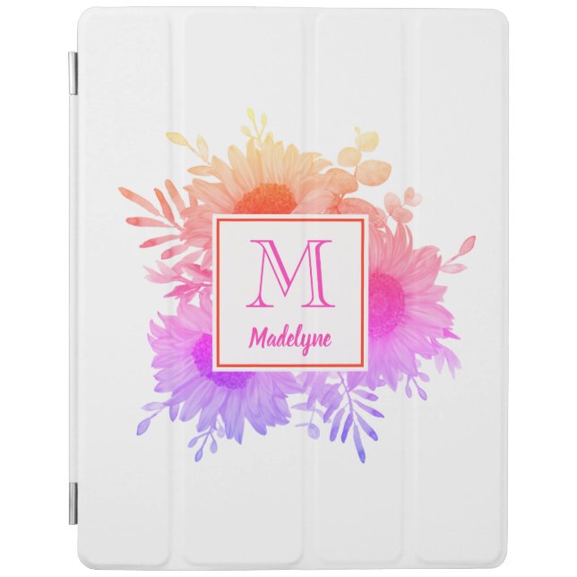 Sunflower Rainbow Monogram Name Personalized iPad Smart Cover (Front)