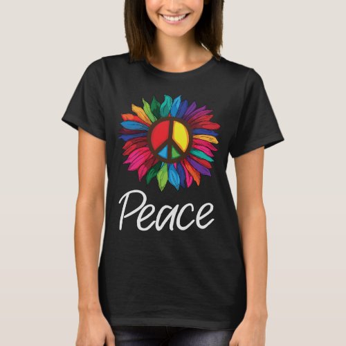  Sunflower_Rainbow_Peace_Sign_Hippie T_Shirt