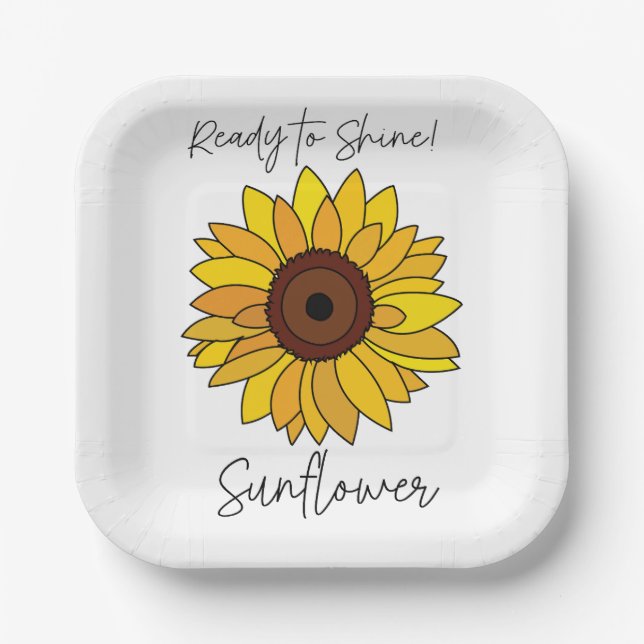 Sunflower Ready To Shine Sunflower Party Paper Plates (Front)