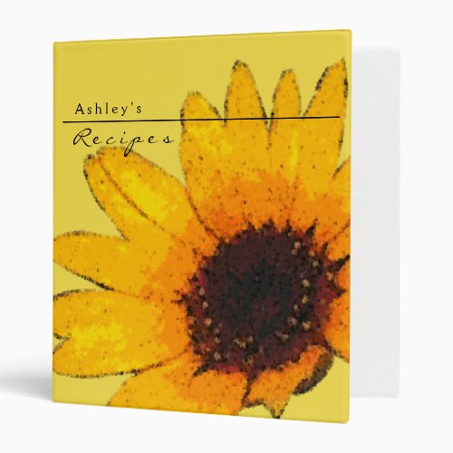 Sunflower Recipe 3 Ring Notebook 3 Ring Binder