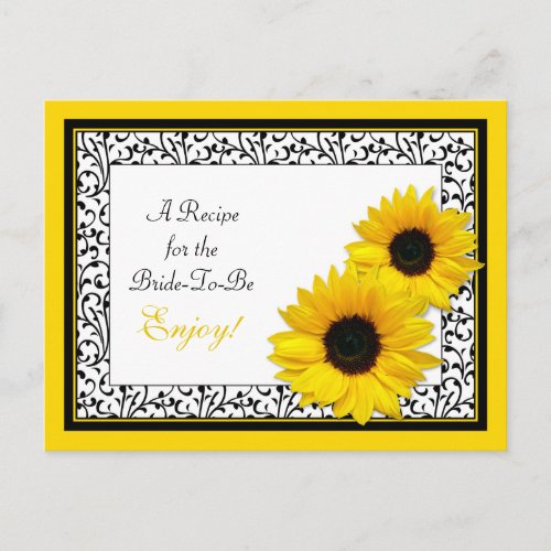 Sunflower Recipe Card for the Bride to Be