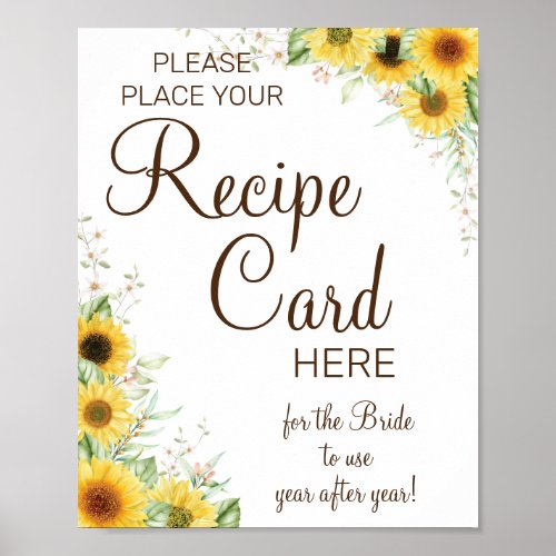 Sunflower Recipe Cards bridal shower game sign