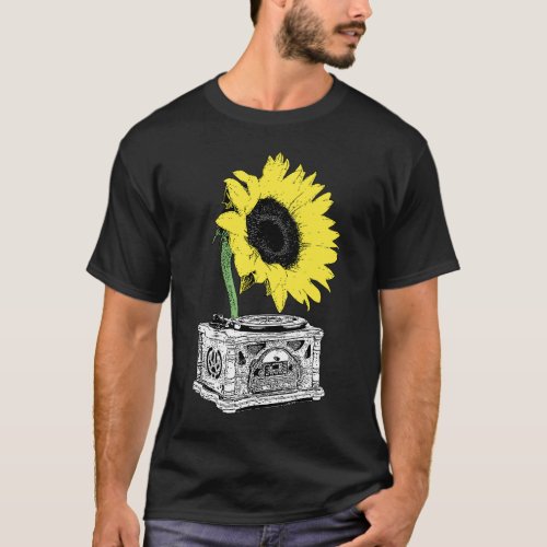 Sunflower Record Player Tee Stylish Vintage Lover 