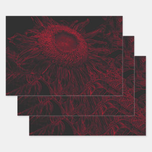Sunflower Red Black Floral Art Decoupage Wrapping Paper Sheets