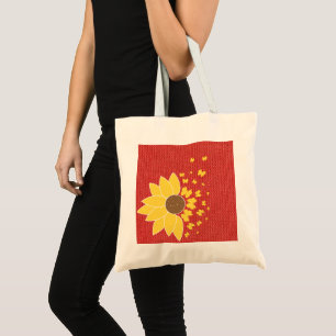 Sunflower Red burlap print Tote Bag