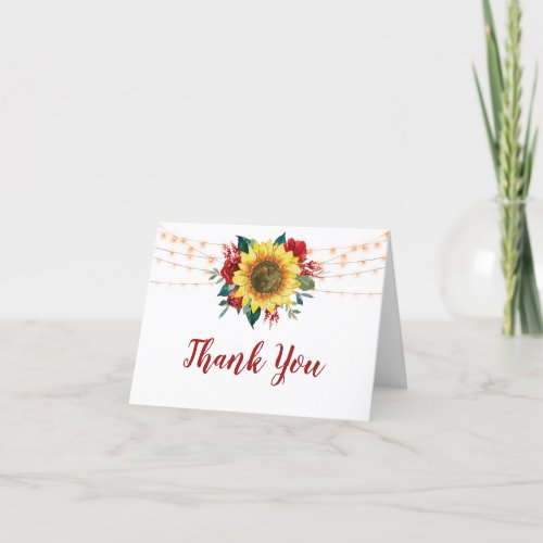 Sunflower Red Floral Bridal Shower Thank You Card