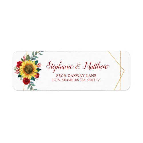 Sunflower Red Floral Geometric Gold Address Label