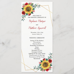 Sunflower Red Floral Geometric Wedding Program