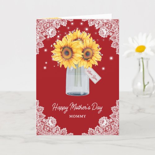 Sunflower Red Floral Photo Happy Mothers Day Card