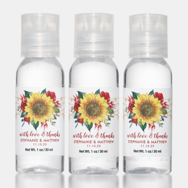 Sunflower Red Floral String Lights Wedding Hand Sanitizer (Set)