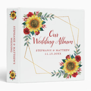 Sunflower Red Floral Wedding Photo Album 3 Ring Binder