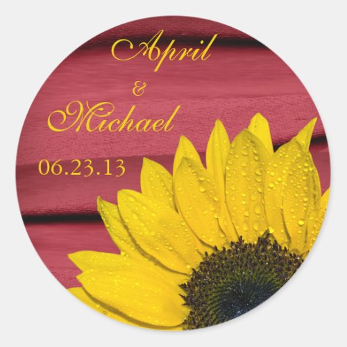 Sunflower Red Personalized Wedding Stickers