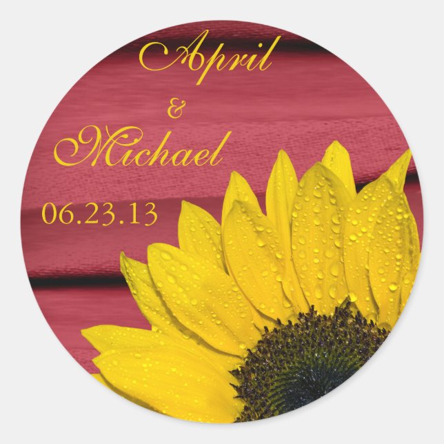 Sunflower Red Personalized Wedding Stickers (Front)