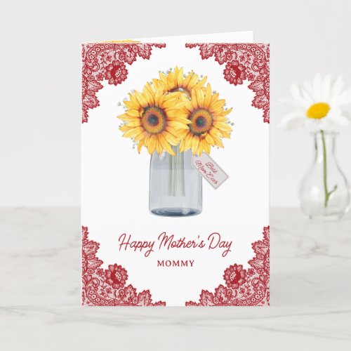 Sunflower Red Photo Happy Mothers Day Card