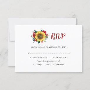 Sunflower Red Rose Floral Meals Wedding RSVP Card