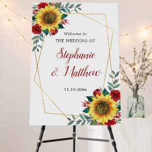 Sunflower Red Rose Geometric Wedding Welcome Foam Board
