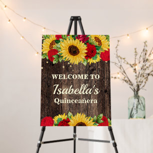 Sunflower Red Roses Quinceañera Welcome Foam Board