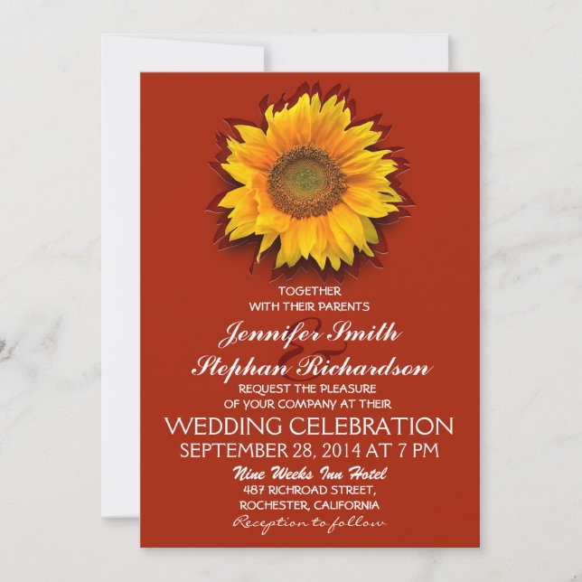 sunflower red wedding invitations (Front)