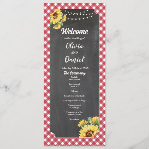 Sunflower Red White Wedding Menu Ceremony Details