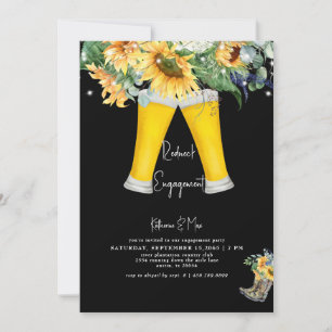 Sunflower Redneck Boots Black Engagement Party Invitation