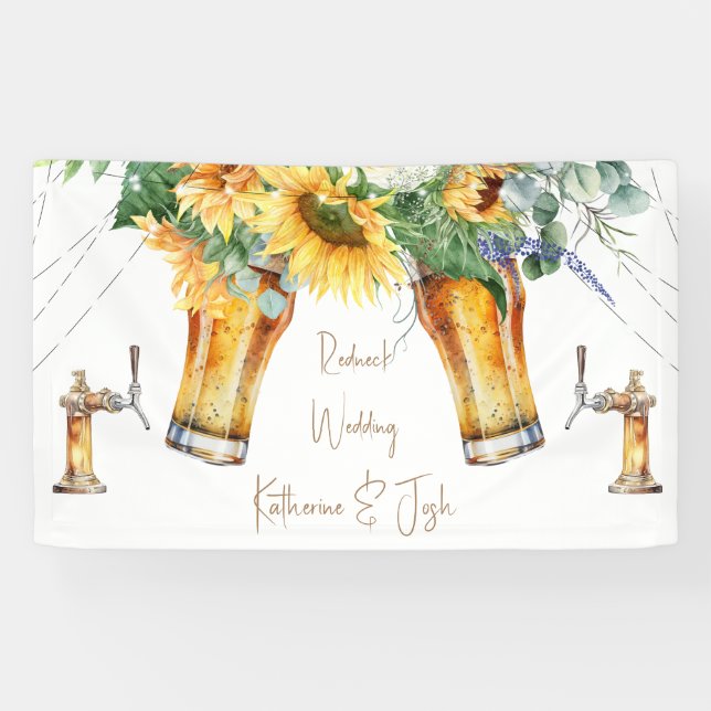 Sunflower Redneck Wedding Lights Beer  Banner (Horizontal)