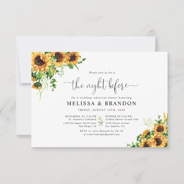 Sunflower Rehearsal Dinner Invitation (Front)