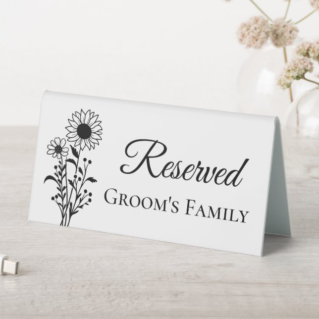 Sunflower Reserved Grooms Family Floral Wedding Table Tent (In SItu (Table))