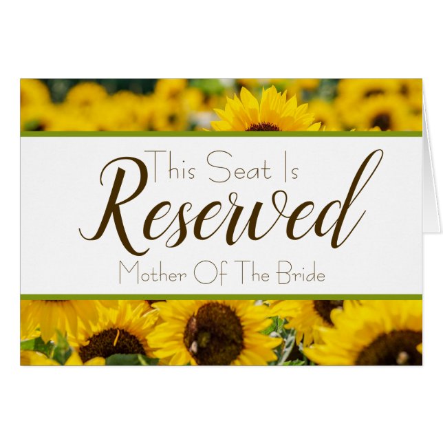 Sunflower Reserved Seat Wedding Sign Cards (Front Horizontal)