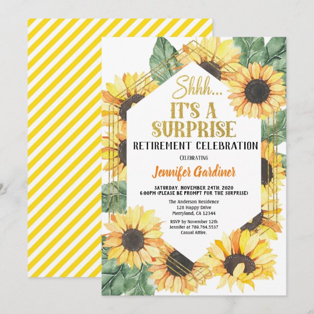 Sunflower Retirement Party Dinner Celebration Invitation (Front/Back)