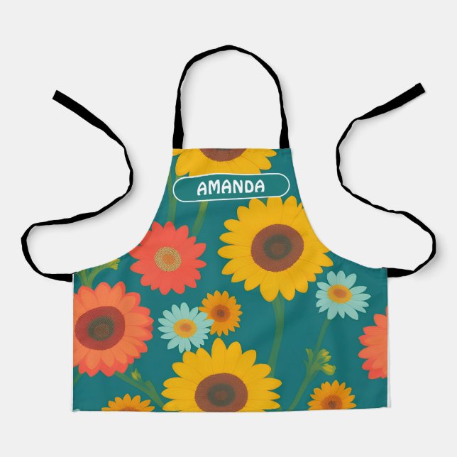 Sunflower Retro Colorful Personalized Pattern Apron (Front)