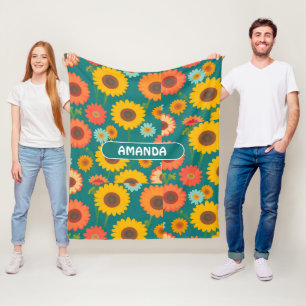 Sunflower Retro Colorful Personalized Pattern Fleece Blanket
