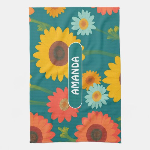 Sunflower Retro Colorful Personalized Pattern Kitchen Towel