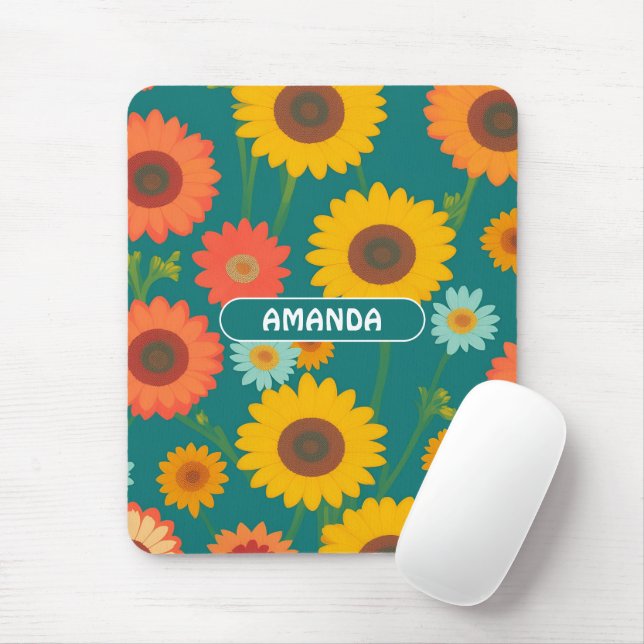 Sunflower Retro Colorful Personalized Pattern Mouse Pad (With Mouse)