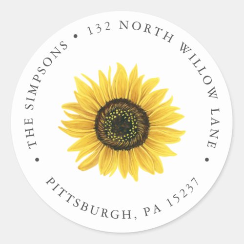 Sunflower Return Address Classic Round Sticker