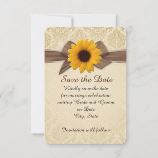 Sunflower Ribbon Gold Damask Save the date