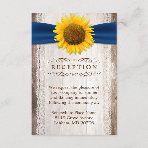 Sunflower Ribbon Rustic Wood Wedding Reception Enclosure Card