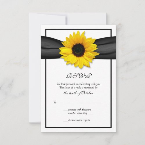 Sunflower Ribbon Wedding Response Card Invitations